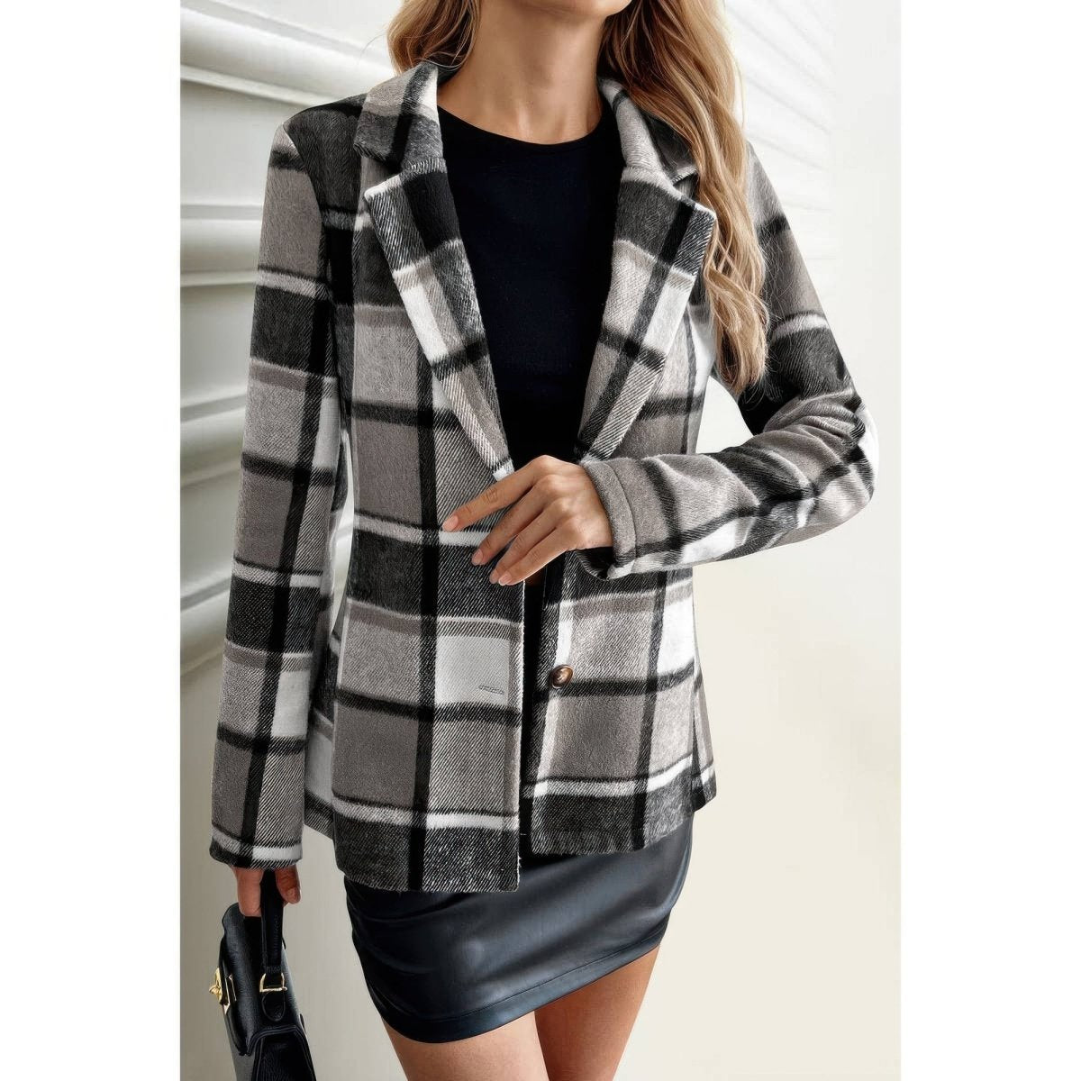 Women's plaid long sleeve coat with lapel collar, tailored silhouette in classic heritage pattern
