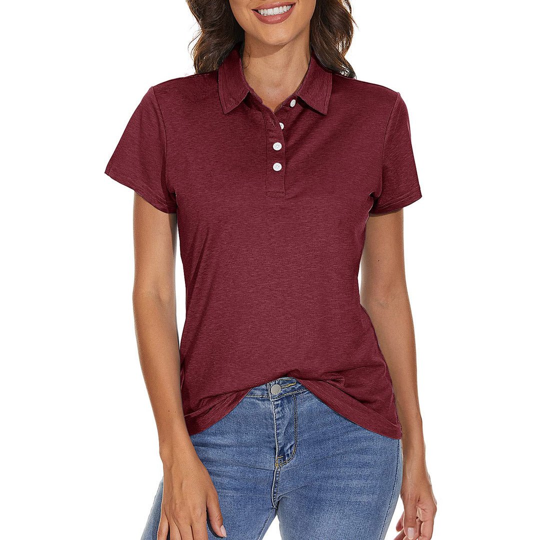 Women's quick-dry golf polo shirt light blue sporty fit 4-button placket breathable polyester spandex