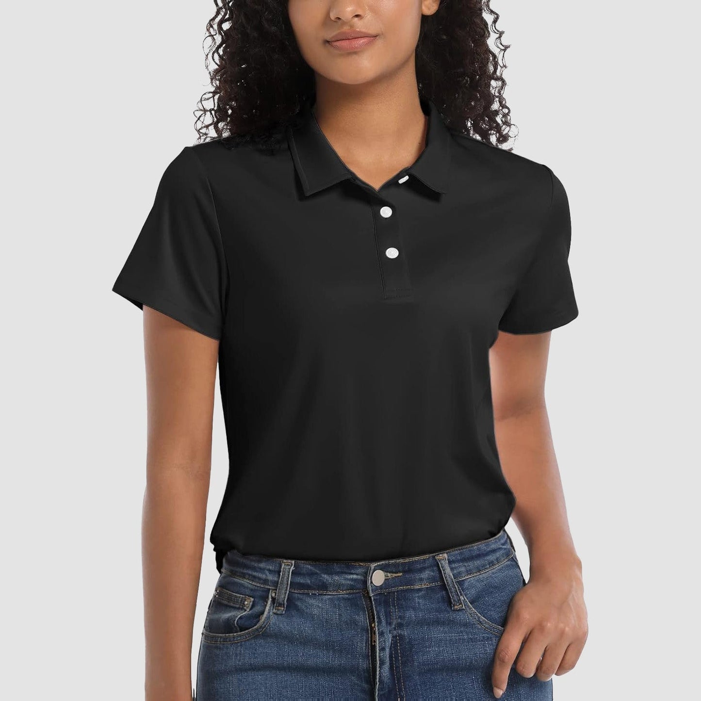 Women's UPF 50+ polo shirt lightweight quick-dry breathable stretch fabric for outdoor activities