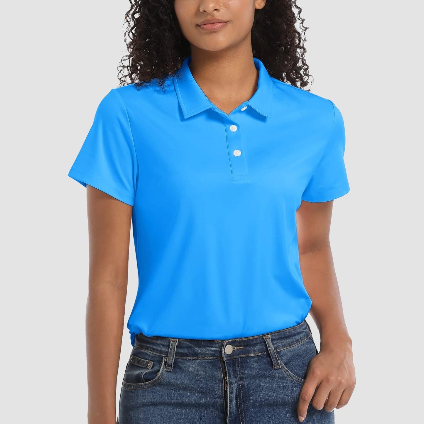 Women's UPF 50+ polo shirt lightweight quick-dry breathable fabric for outdoor sun protection