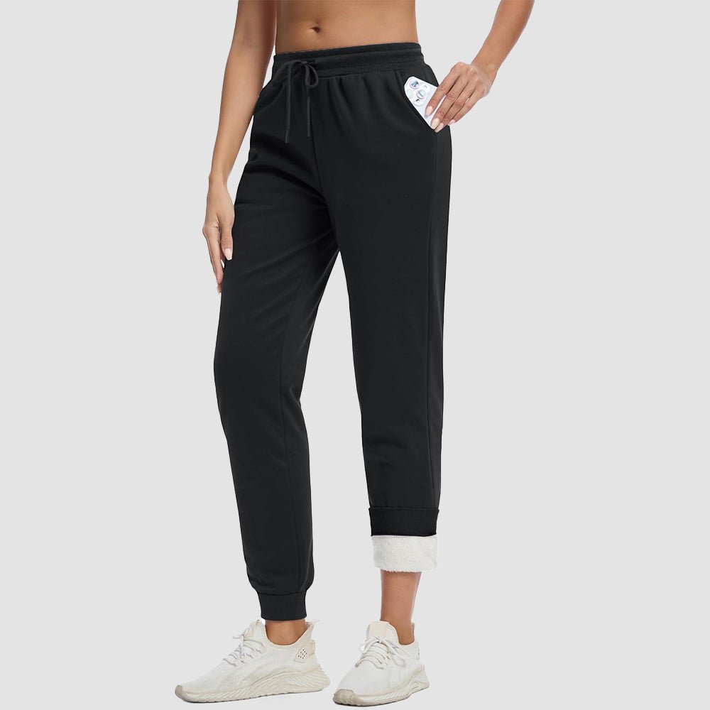 Women's sherpa lined fleece joggers gray cozy sweatpants with deep side pockets winter warm