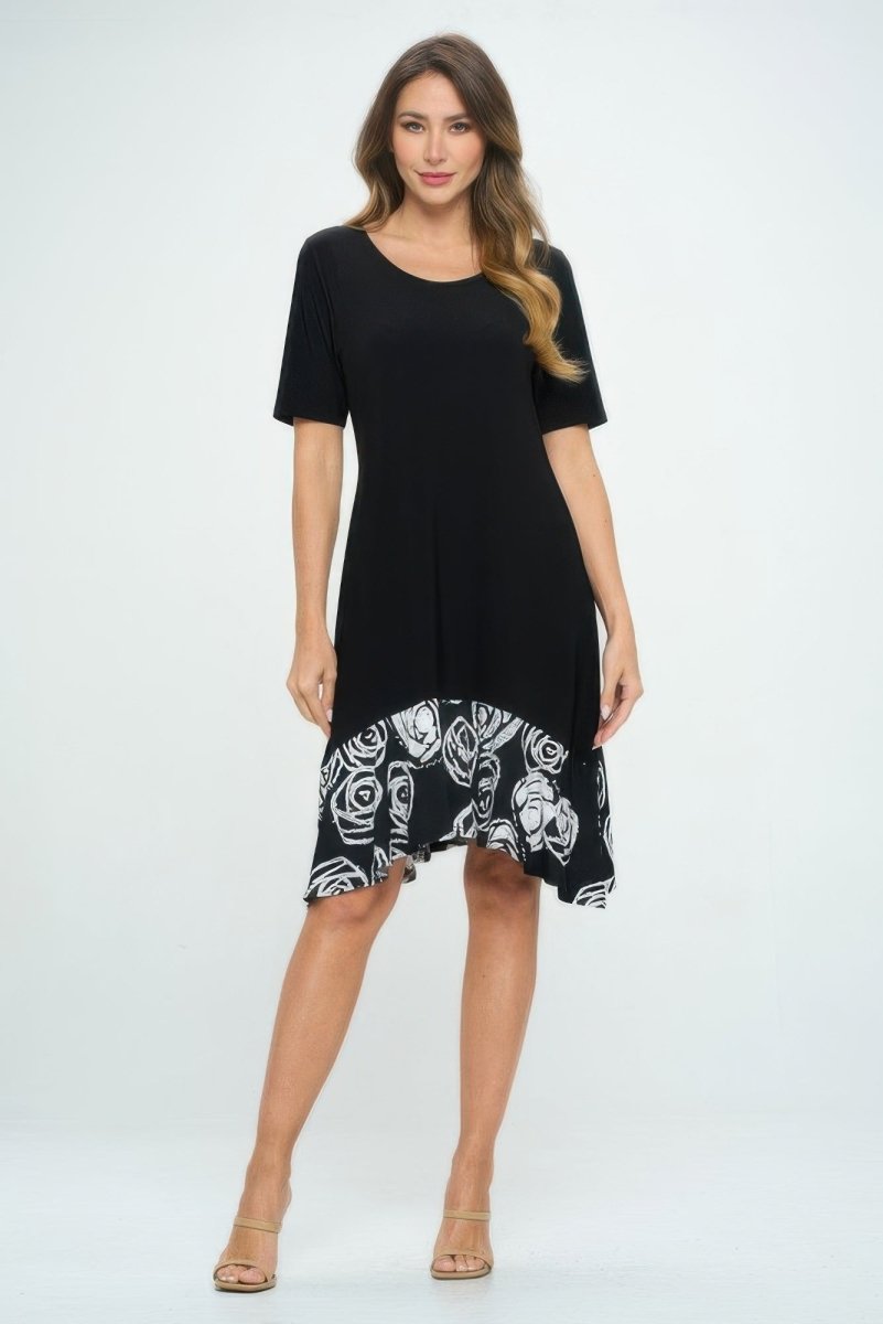 Women's slim fit colorblock dress half sleeves tailored silhouette contrast detail