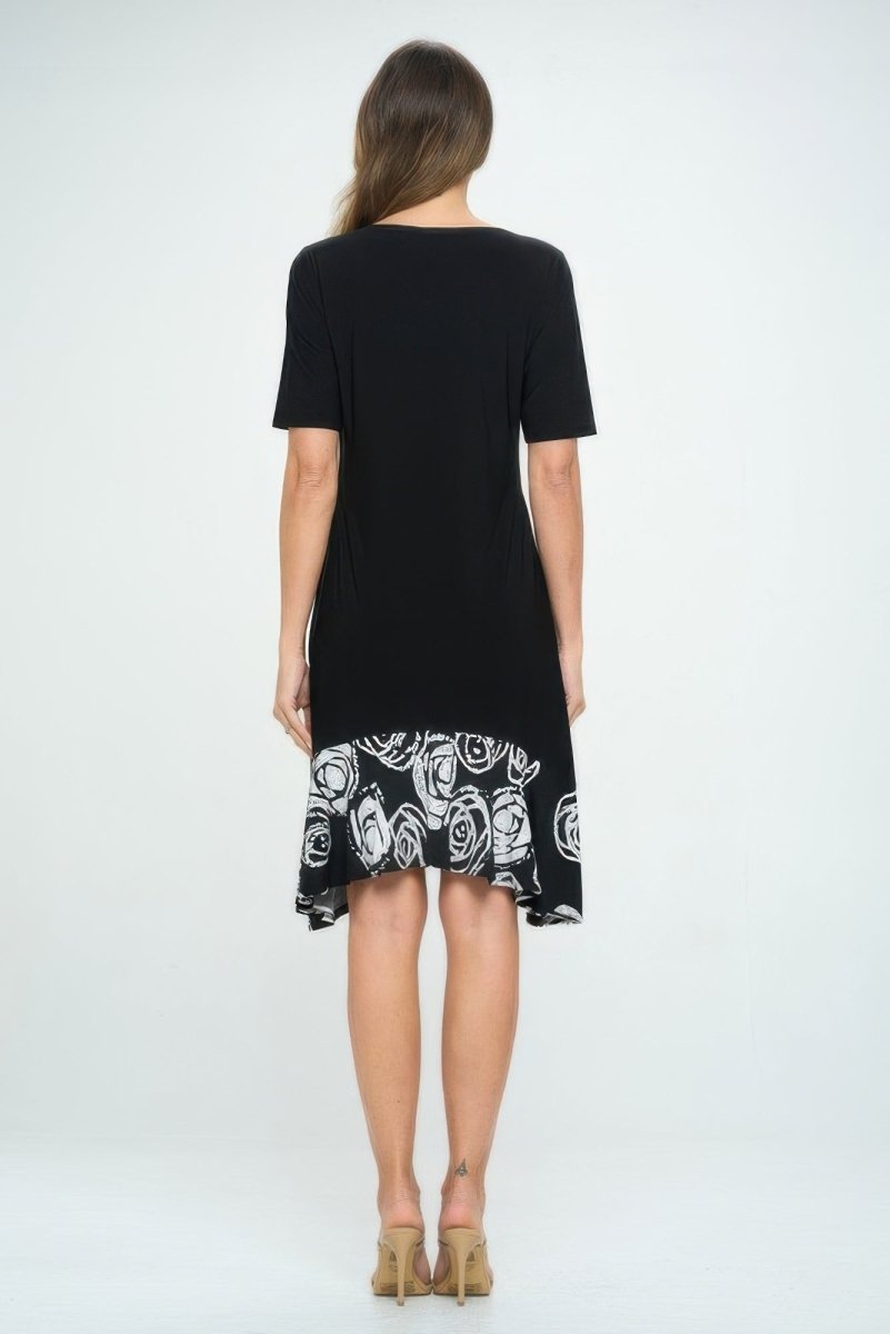 Women's slim fit half sleeve colorblock contrast dress with tailored silhouette, modern minimalist style