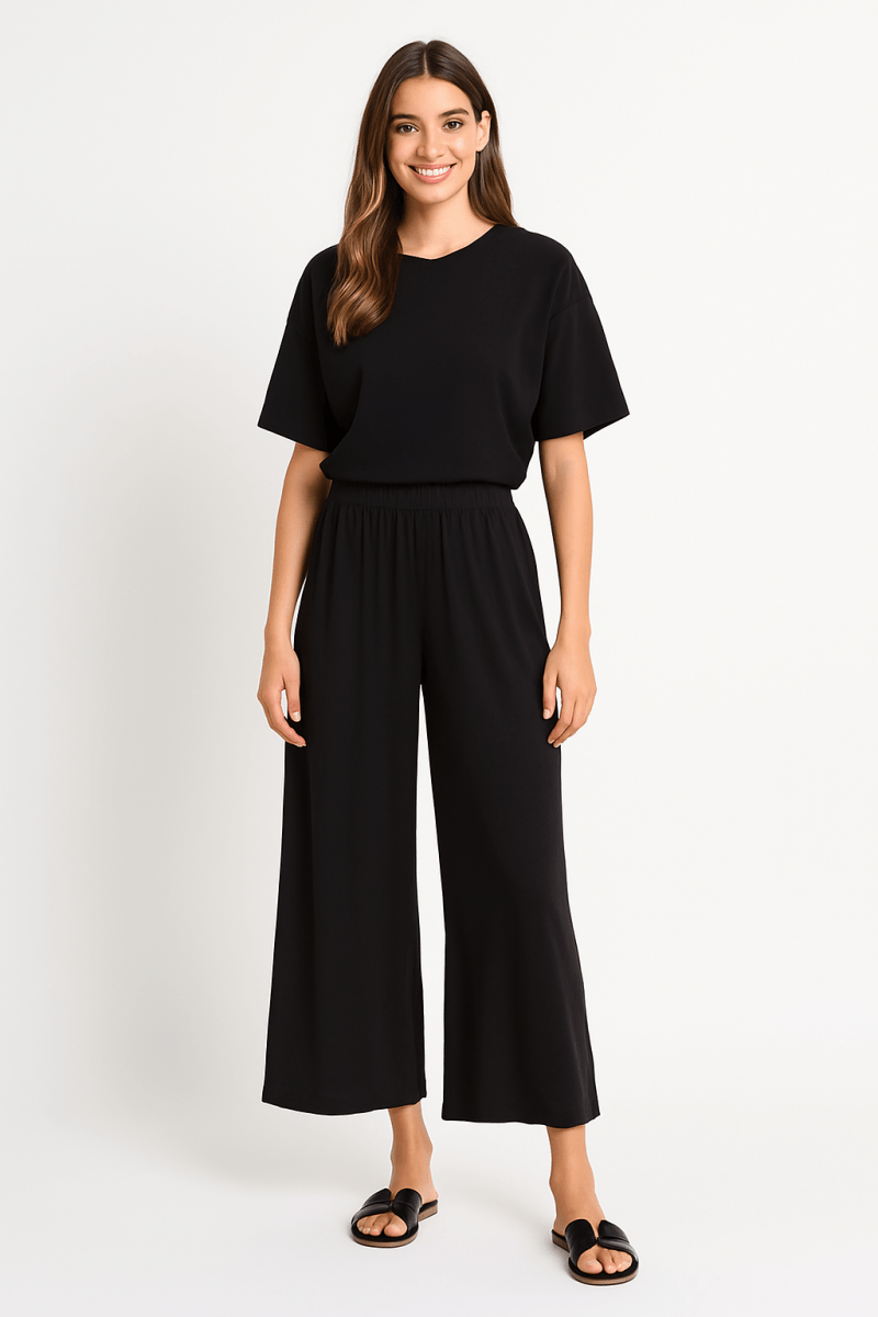 Women's soft knit lounge pants with pockets, high-rise elastic waist, lightweight breathable comfort fit