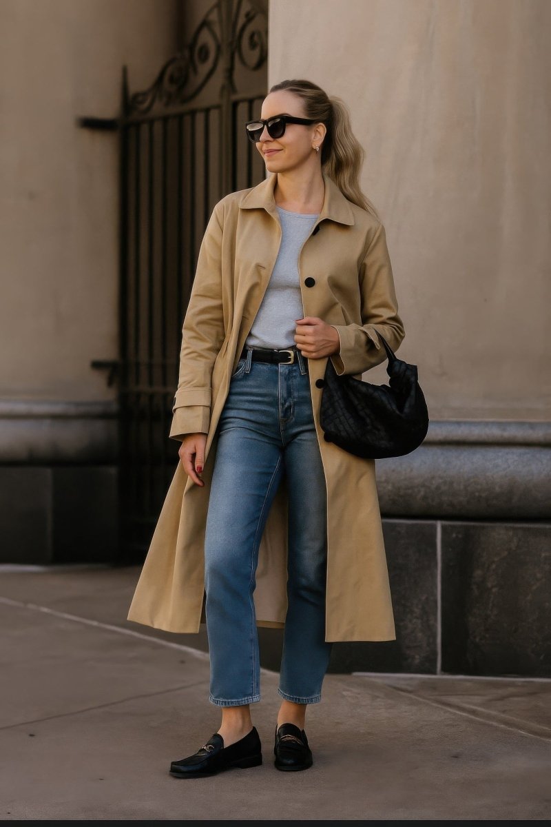 Women's solid long sleeve trench coat with adjustable sleeves, structured polyester-spandex blend for modern professionals