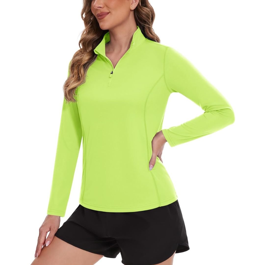 Women's white UPF 50 long sleeve athletic shirt lightweight stretch sun protection active fit