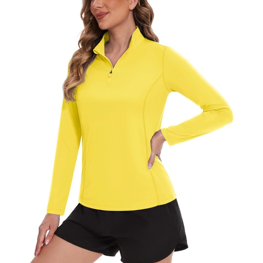 Women's white UPF 50 long sleeve athletic shirt lightweight stretch sun protection active fit
