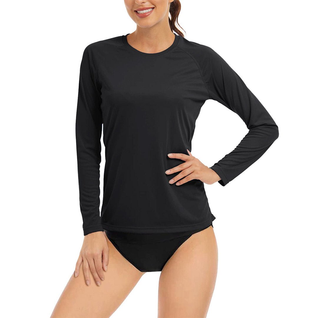 Women's UPF 50+ long sleeve sun protection shirt lightweight polyester tee for outdoor running