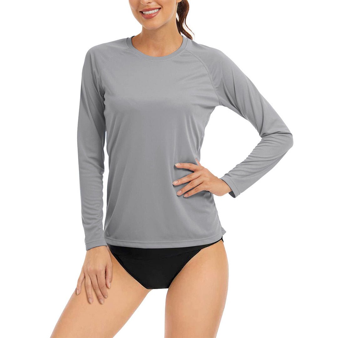 Women's UPF 50+ long sleeve sun protection shirt lightweight polyester tee for outdoor running