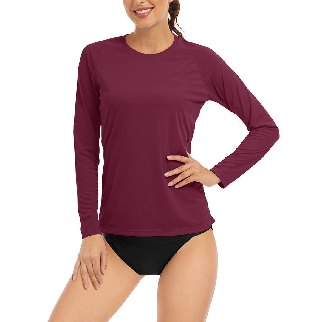 Women's white UPF 50+ long sleeve running shirt lightweight sun protection tee for outdoor sports