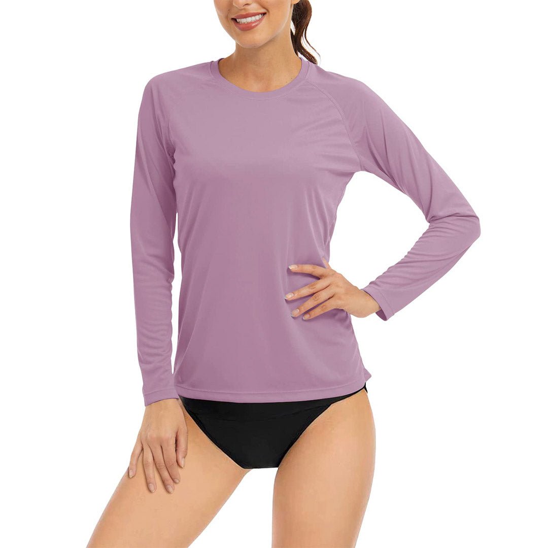 Women's white UPF 50+ long sleeve athletic shirt lightweight sun protection tee for running