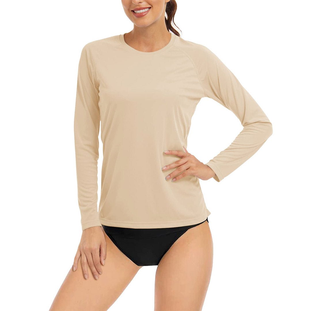 Women's UPF 50+ long sleeve sun protection shirt lightweight polyester tee for outdoor running