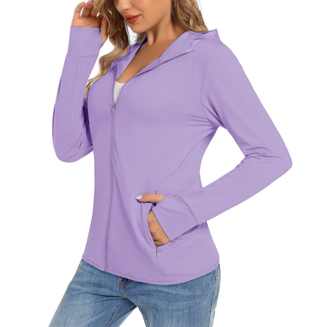 Women's UPF50 long sleeve golf shirt light quick-dry polyester spandex blend with zipper closure