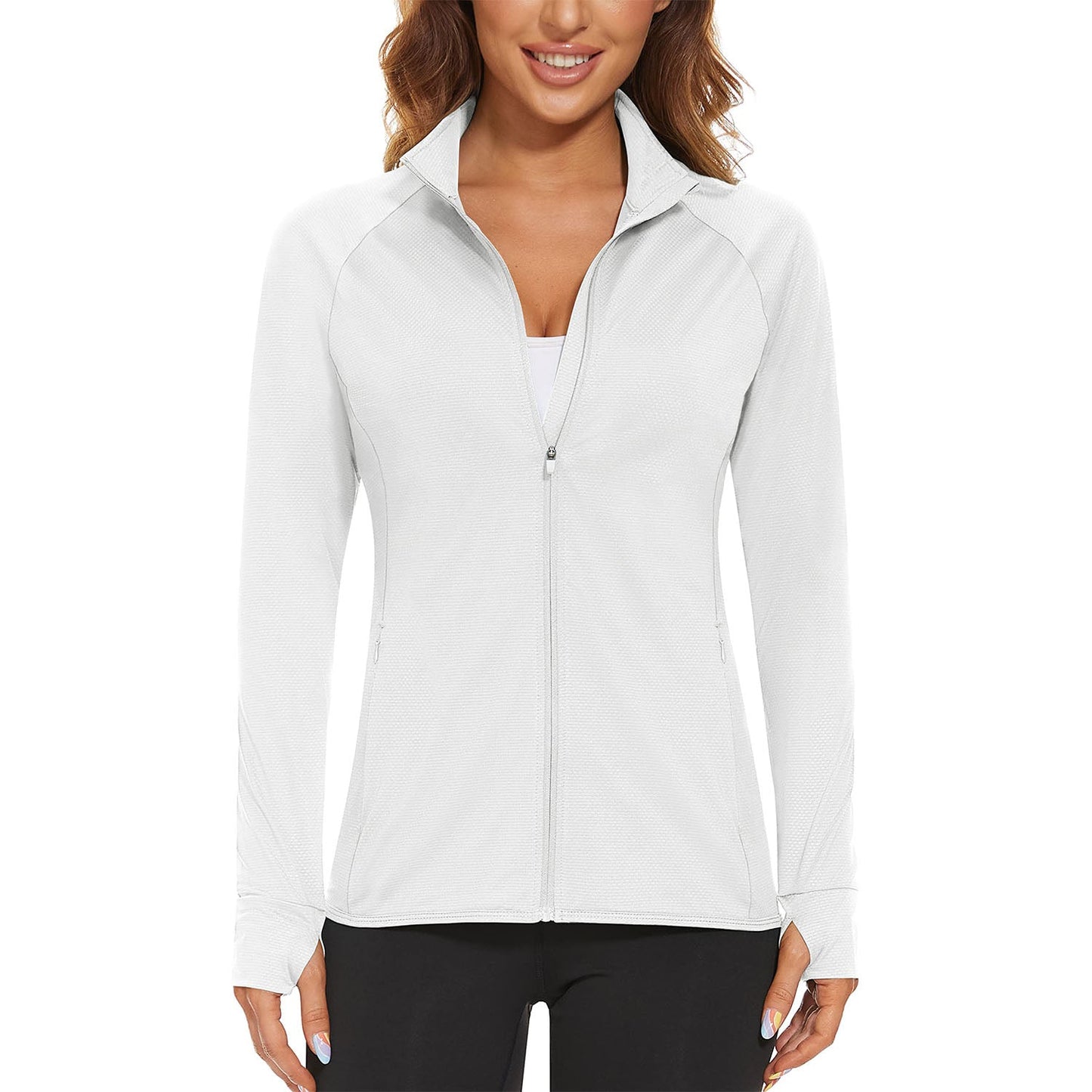 Women's UPF 50+ tennis jacket long sleeve lightweight 4-way stretch sun protection athletic fit