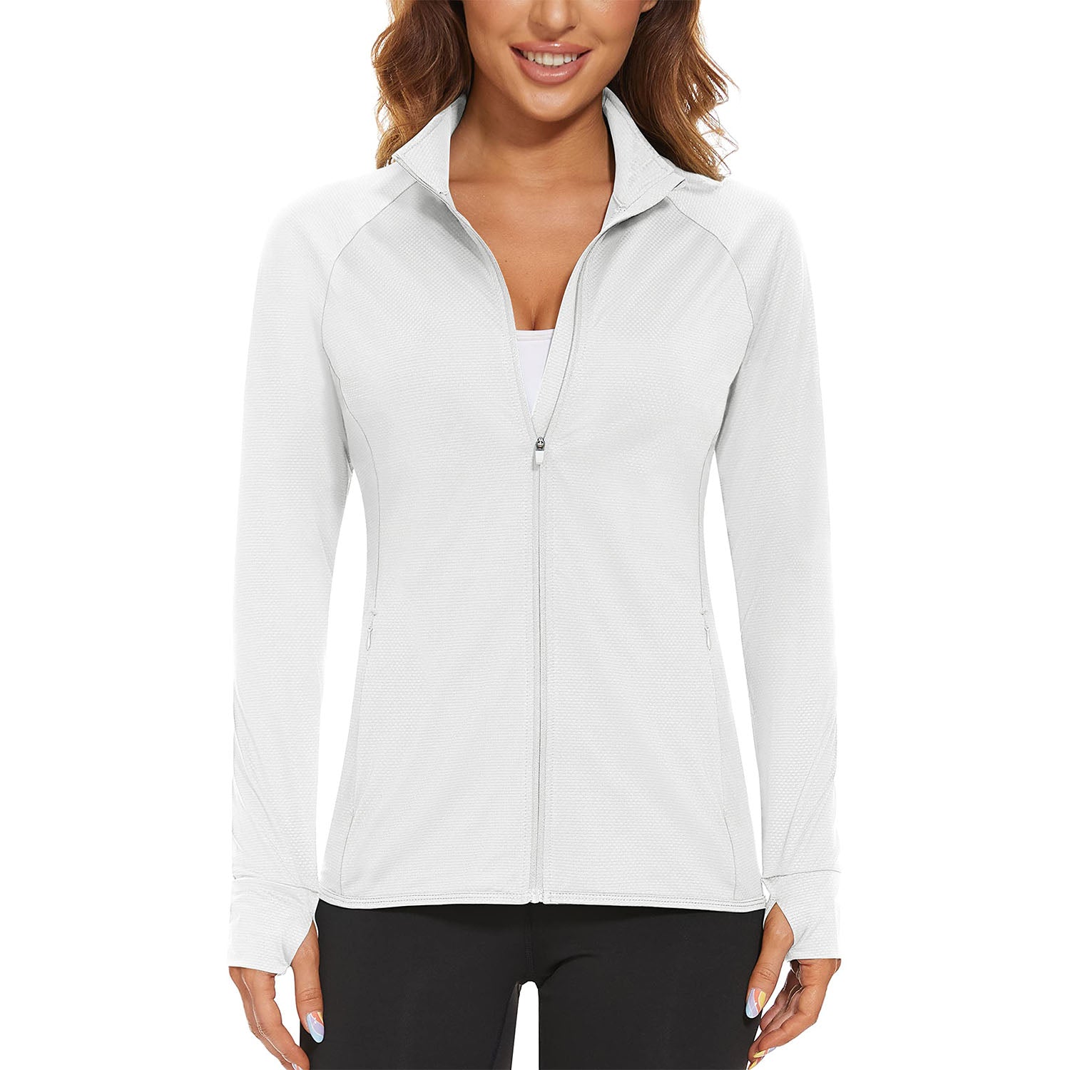 Women's UPF 50+ tennis jacket long sleeve lightweight 4-way stretch sun protection athletic fit