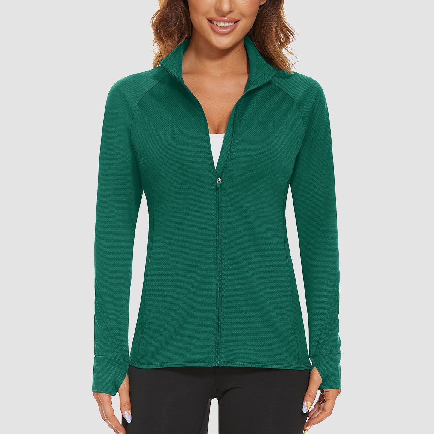 Women's UPF 50+ tennis jacket long sleeve quick-dry 4-way stretch sun protection activewear