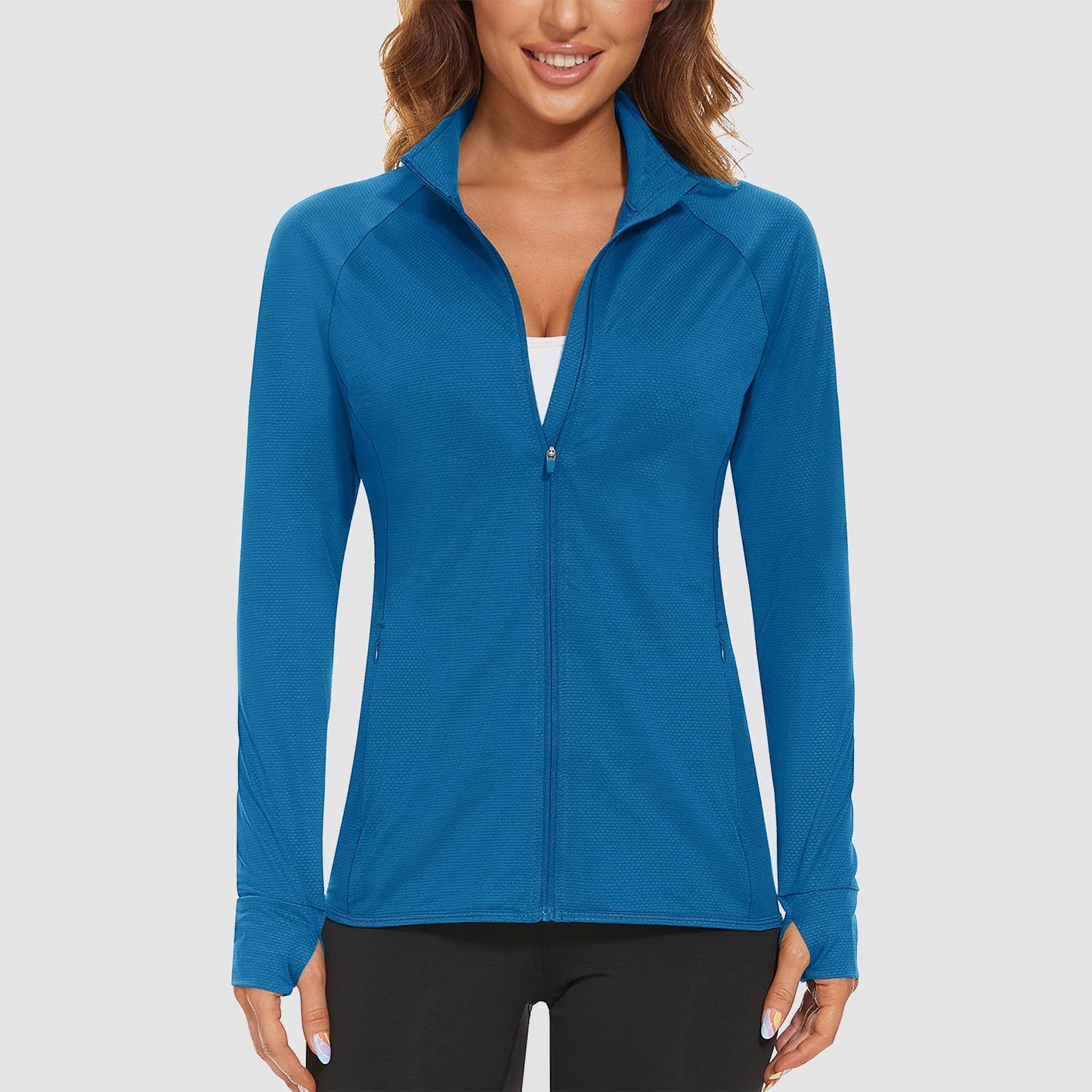 Women's UPF 50+ tennis jacket long sleeve lightweight 4-way stretch sun protection athletic fit