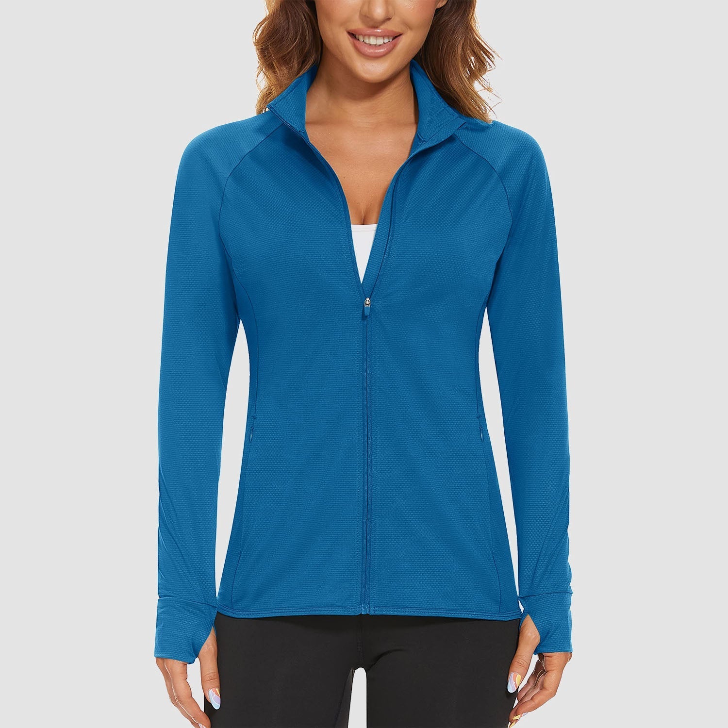 Women's UPF 50+ tennis jacket long sleeve lightweight 4-way stretch sun protection athletic fit