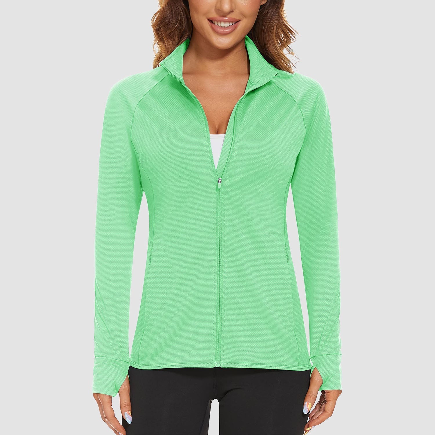 Women's UPF 50+ tennis jacket long sleeve quick-dry 4-way stretch sun protection lightweight