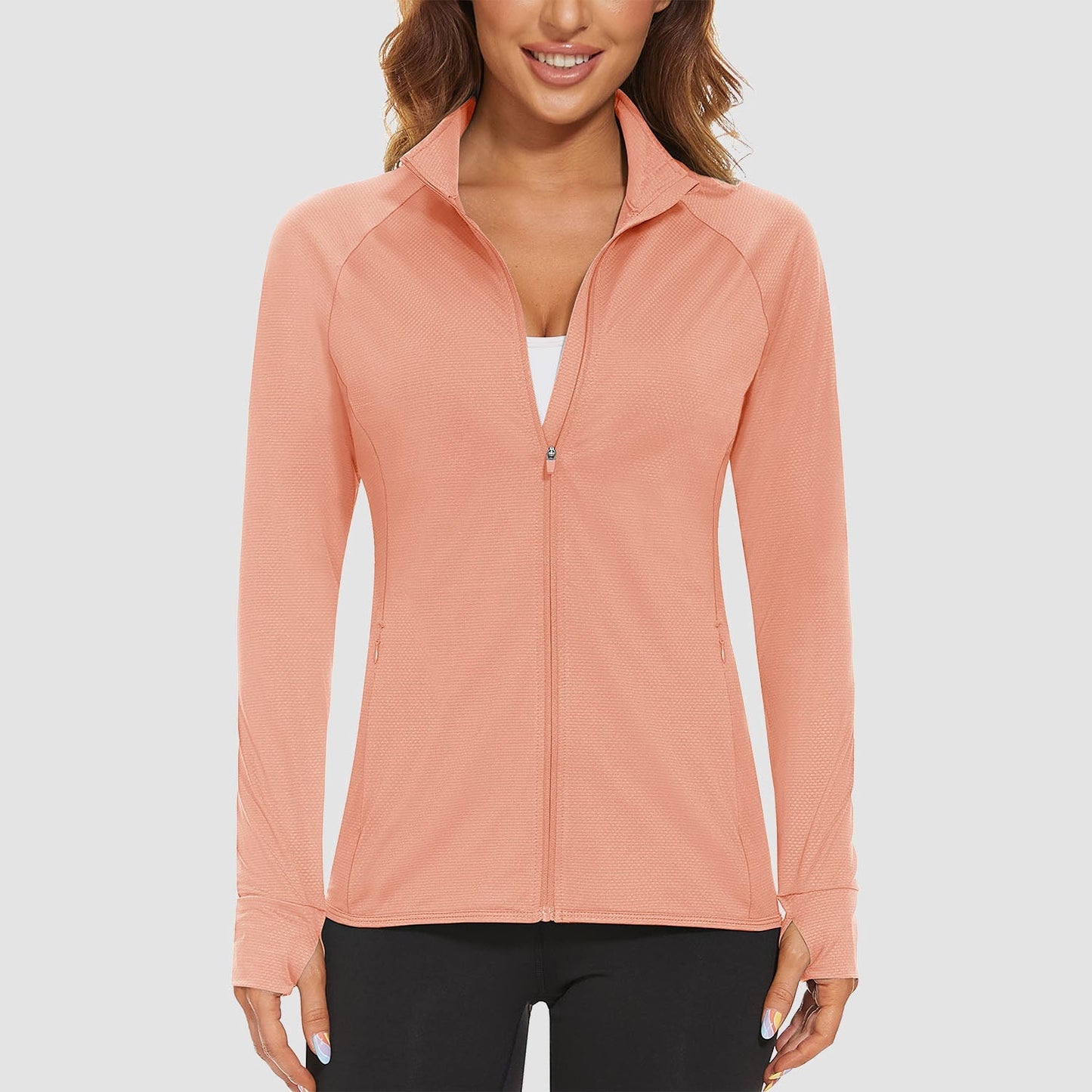 Women's UPF 50+ tennis jacket long sleeve lightweight 4-way stretch sun protection activewear