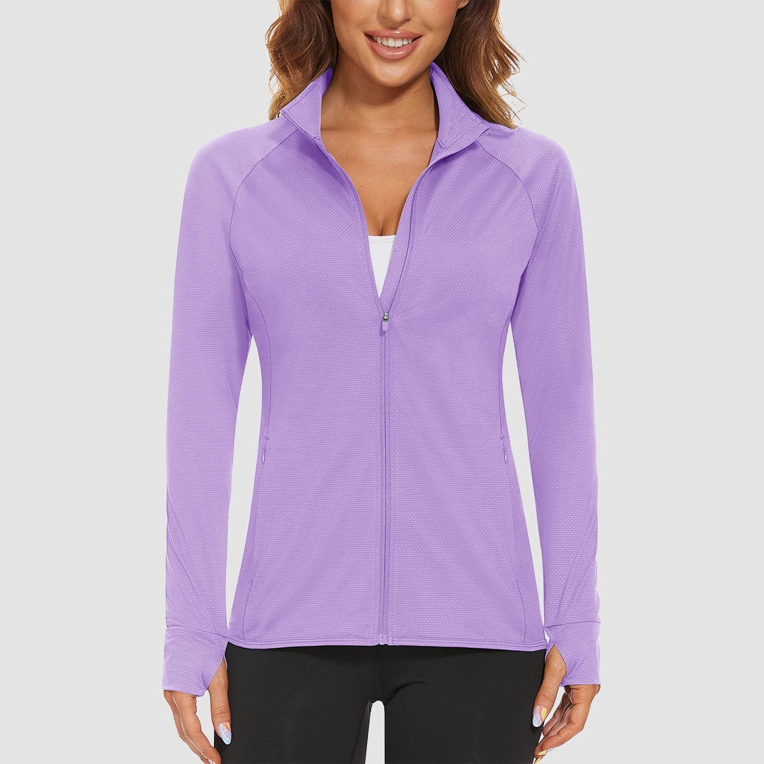 Women's UPF 50+ tennis jacket long sleeve quick-dry 4-way stretch sun protection lightweight