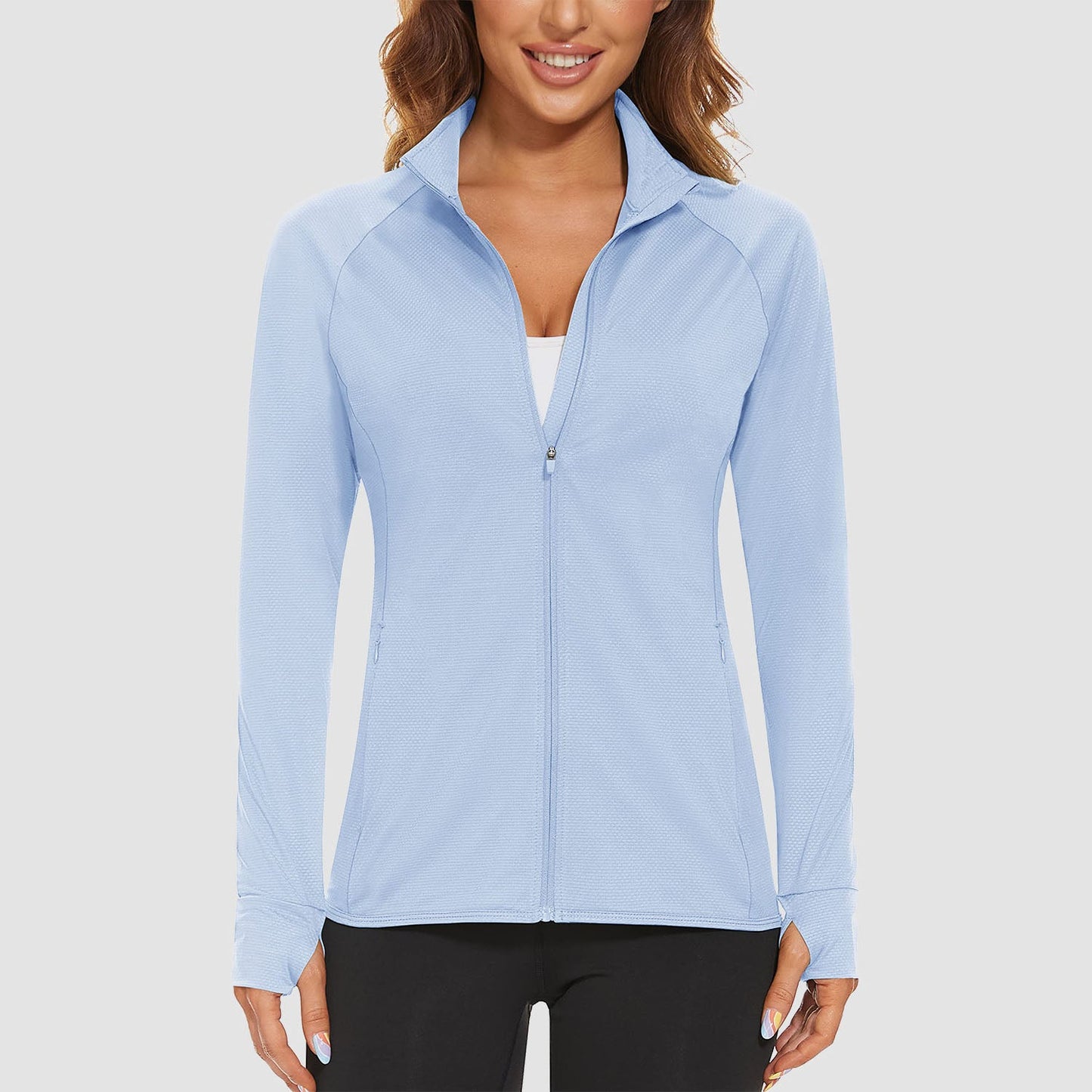 Women's UPF 50+ tennis jacket long sleeve lightweight 4-way stretch sun protection athletic fit