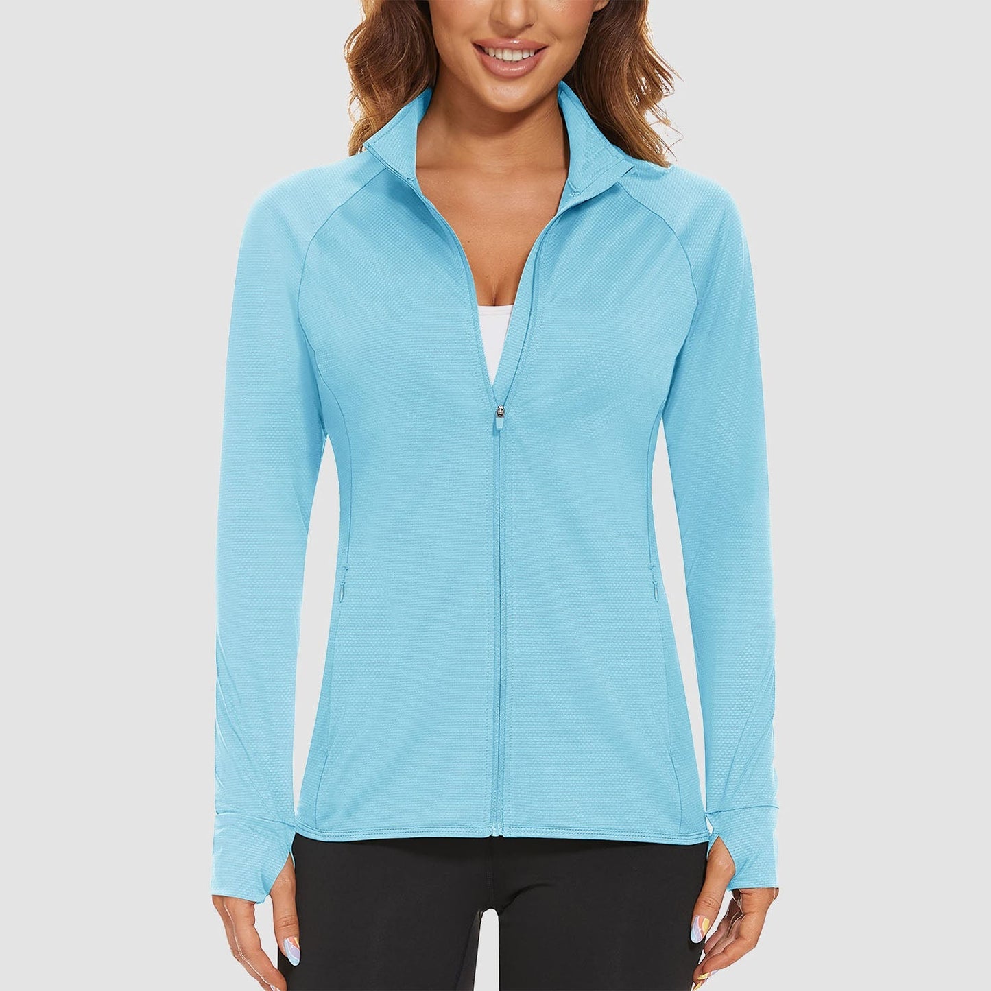 Women's UPF 50+ tennis jacket long sleeve lightweight 4-way stretch sun protection athletic fit