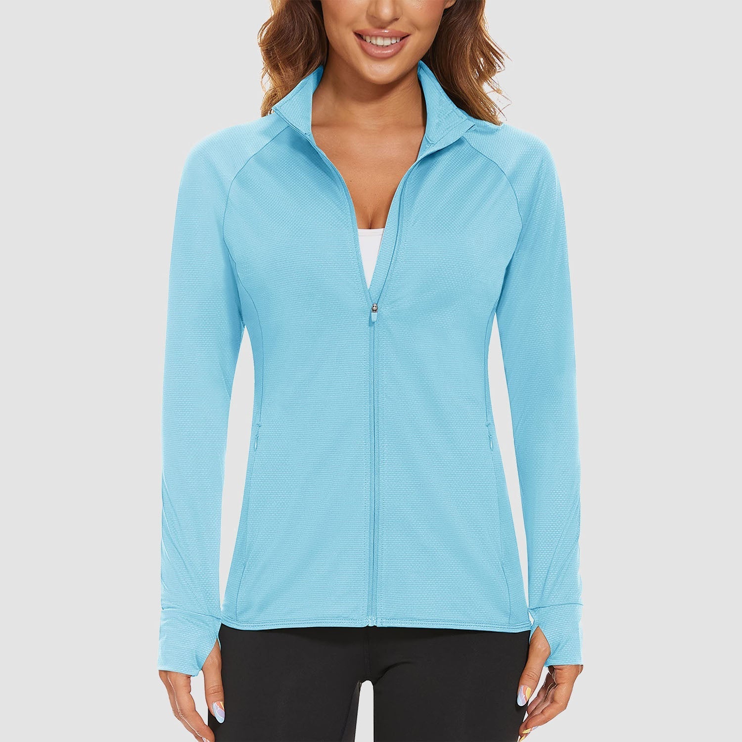 Women's UPF 50+ tennis jacket long sleeve lightweight 4-way stretch sun protection athletic fit