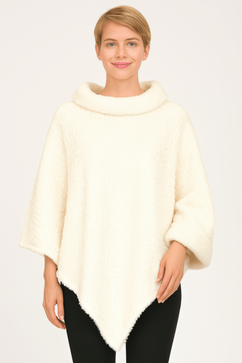 Women's Textured Cowl Neck Poncho with Relaxed Silhouette - Urbann-Vibe