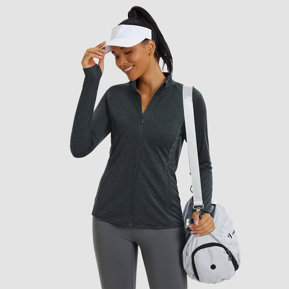 Women's UPF 50+ full zip running jacket lightweight breathable quick-dry sun shield for outdoor runners