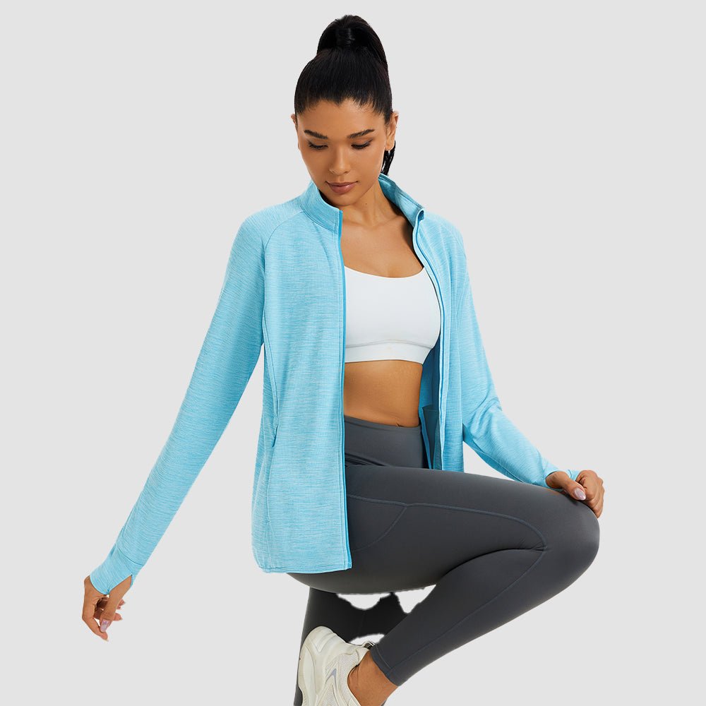 Women's UPF 50+ full zip running jacket lightweight breathable quick-dry sun shield mesh layer