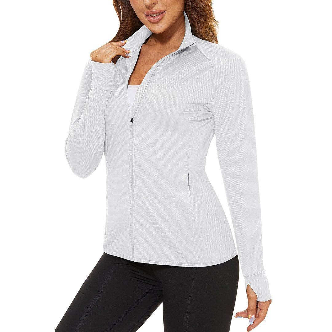 Women's light blue UPF 50+ quick-dry hiking shirt with sun protection, slim athletic fit