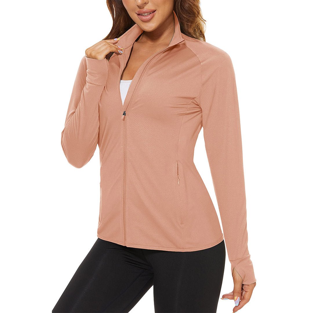 Women's light blue UPF 50+ quick-dry hiking shirt with sun protection, slim athletic fit