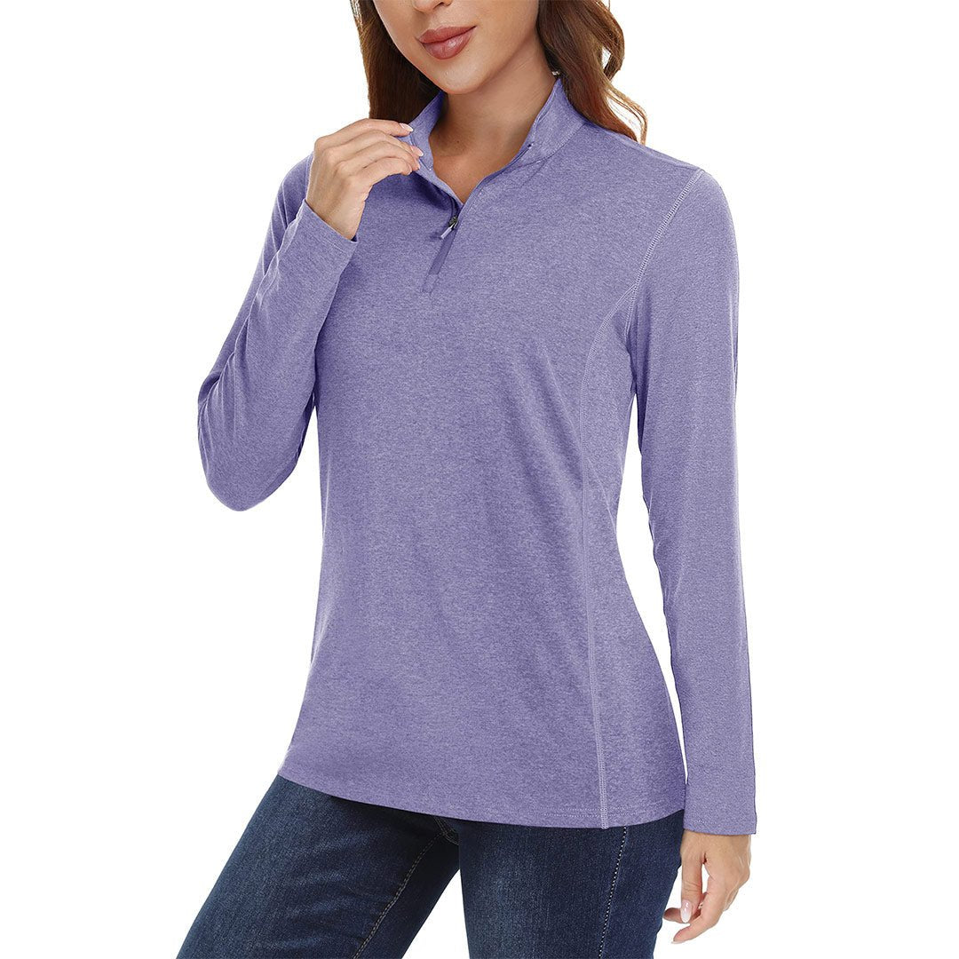 Women's UPF 50+ hiking shirt light quarter-zip stand collar sun protection outdoor performance top