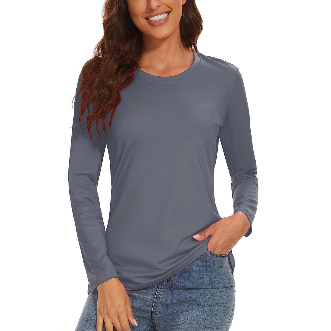 Women's UPF 80 long sleeve rash guard shirt in lightweight sun-protective athletic fit for swimming