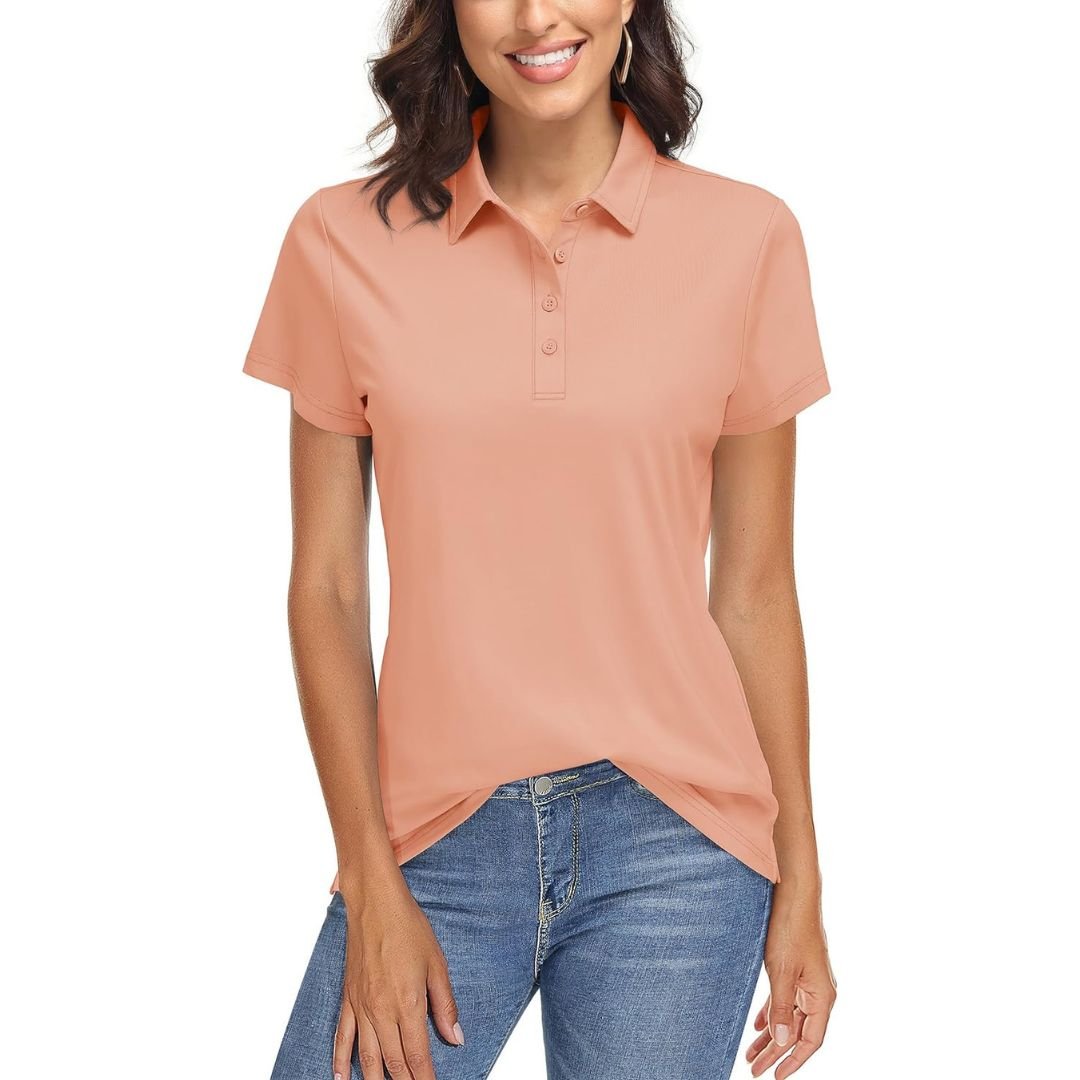 Women's UPF 50+ golf polo shirt quick-dry breathable sun protection lightweight stretch active fit