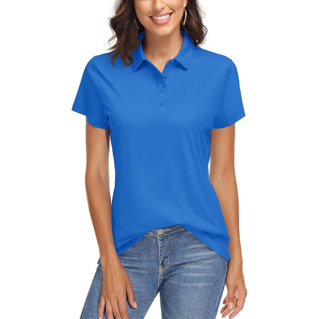 Women's UPF 50+ golf polo shirt quick-dry breathable lightweight stretch sun protection active fit