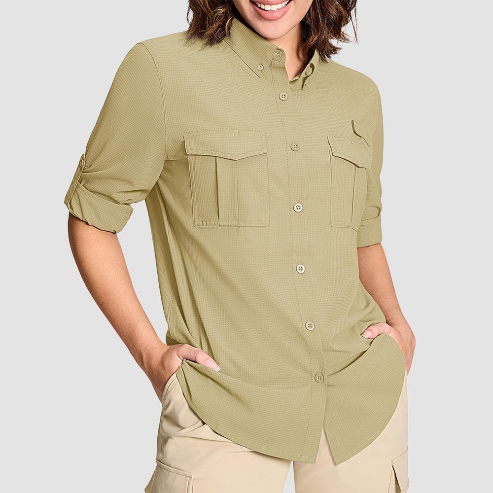 Women's UPF 50 long sleeve hiking shirt lightweight quick-dry breathable with roll-up sleeves