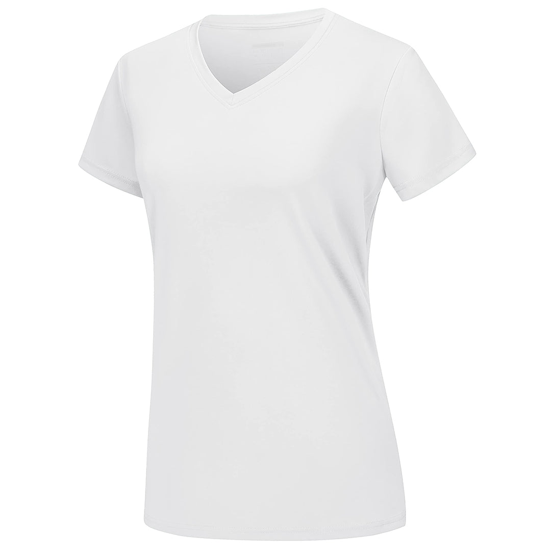 Women's UPF 50+ V-neck quick-dry tee, lightweight stretchy active shirt with sun protection
