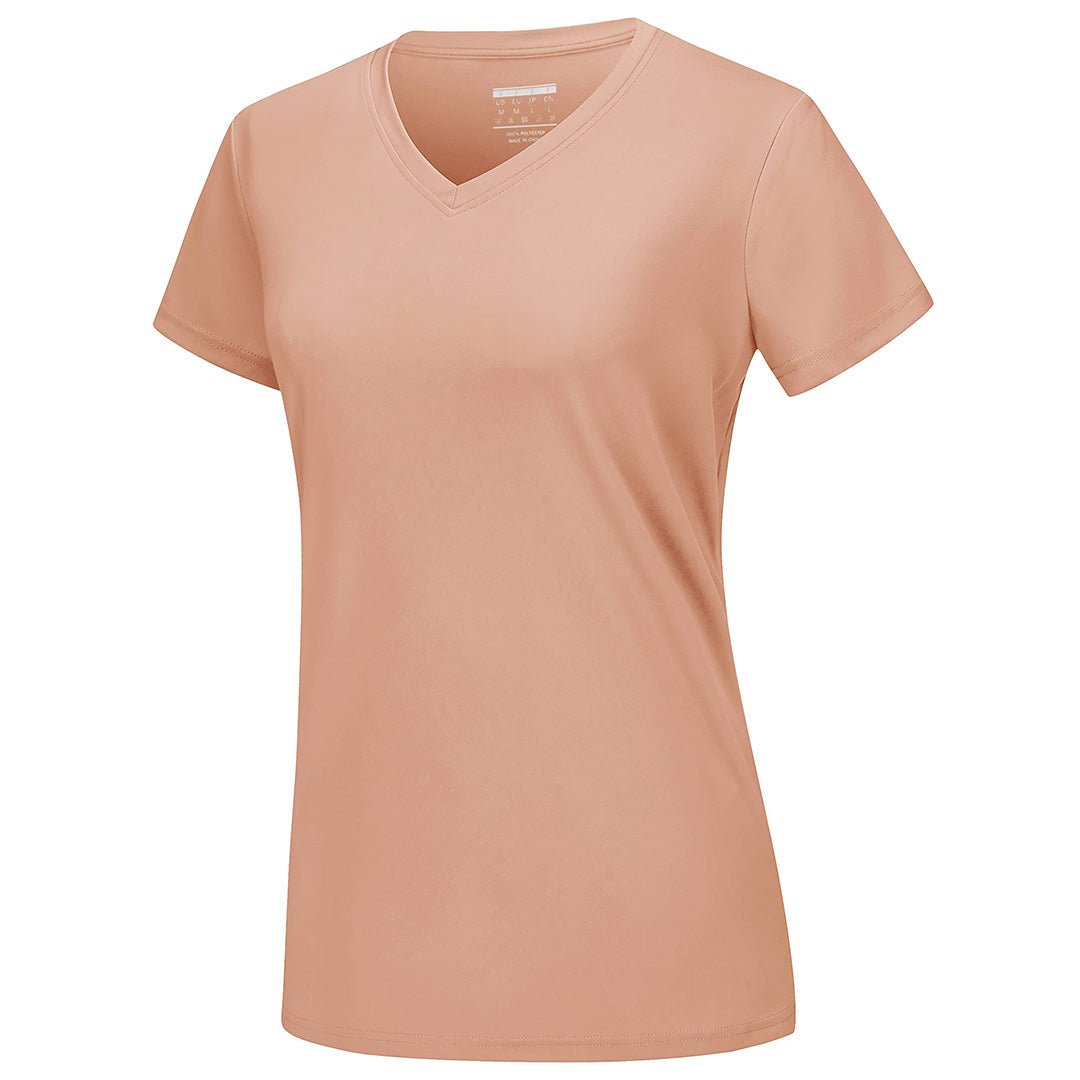 Women's UPF 50+ lightweight stretchy V-neck tee, quick-dry sun protection shirt for active outdoor use