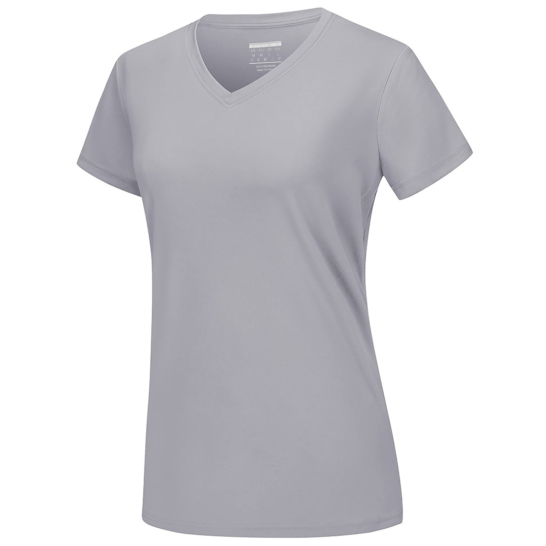 Women's UPF 50+ V-neck tee lightweight quick-dry stretchy sun protection shirt for active outdoor wear