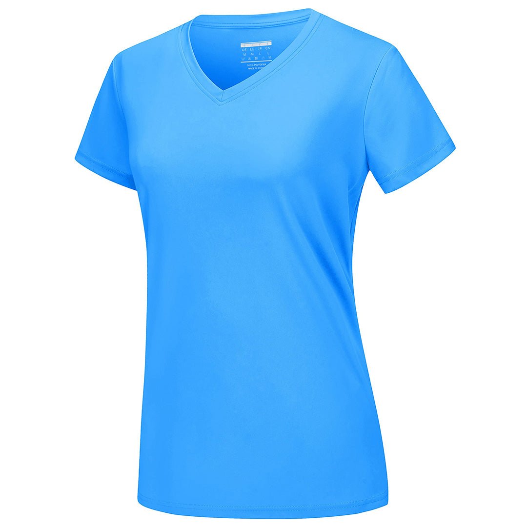 Women's UPF 50+ lightweight stretchy V-neck tee, quick-dry sun protection shirt for active outdoor wear