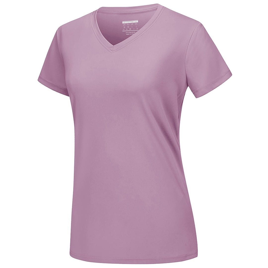 Women's UPF 50+ V-neck tee lightweight stretchy quick-dry sun protection shirt for active outdoor wear