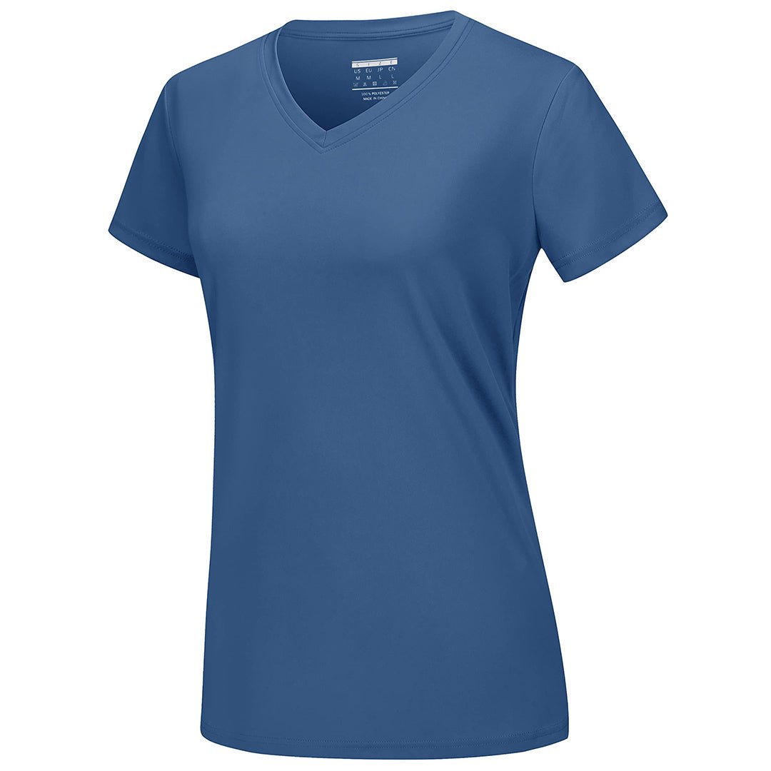 Women's UPF 50+ lightweight stretchy V-neck tee, quick-dry sun protection shirt for active outdoor wear