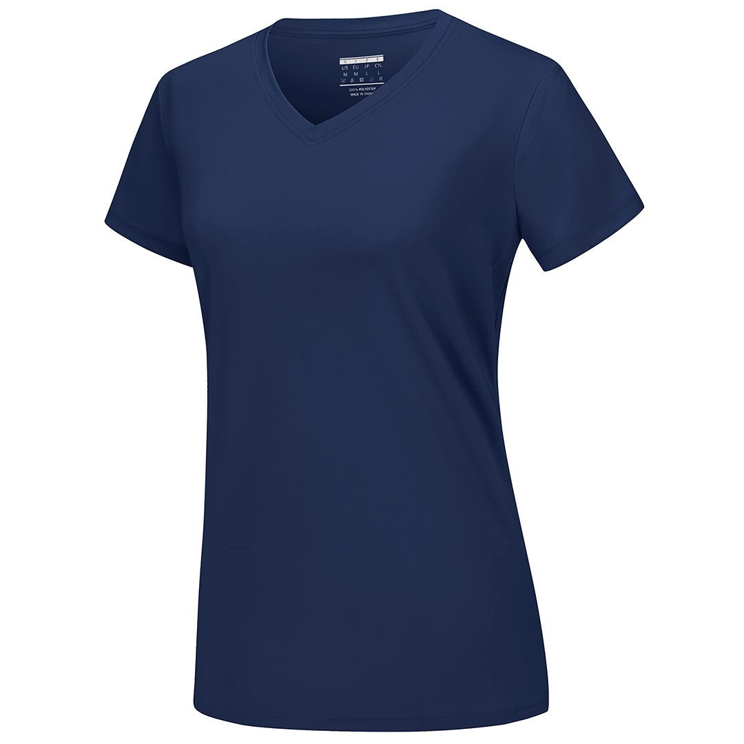 Women's UPF 50+ lightweight V-neck tee, quick-dry stretch fabric for active outdoor protection