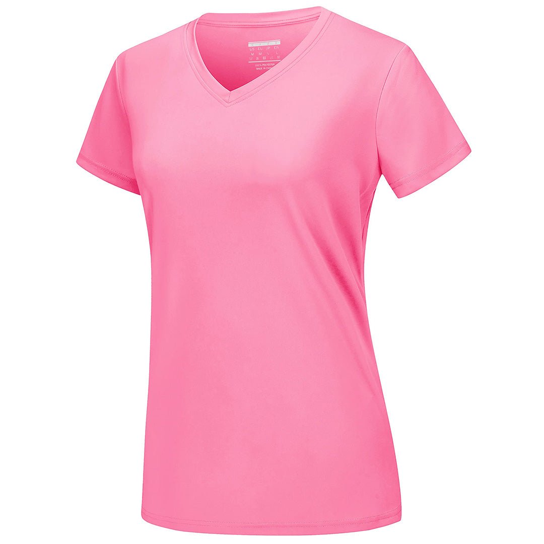 Women's UPF 50+ V-neck tee lightweight stretchy quick-dry sun protection shirt for active outdoor wear