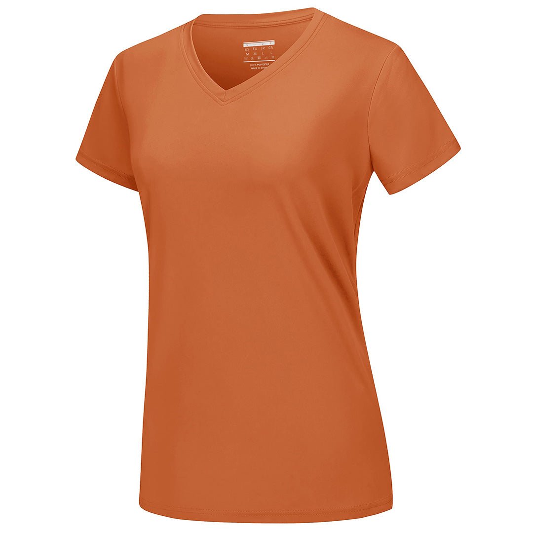 Women's UPF 50+ V-neck tee lightweight stretchy quick-dry sun protection shirt for active outdoor wear