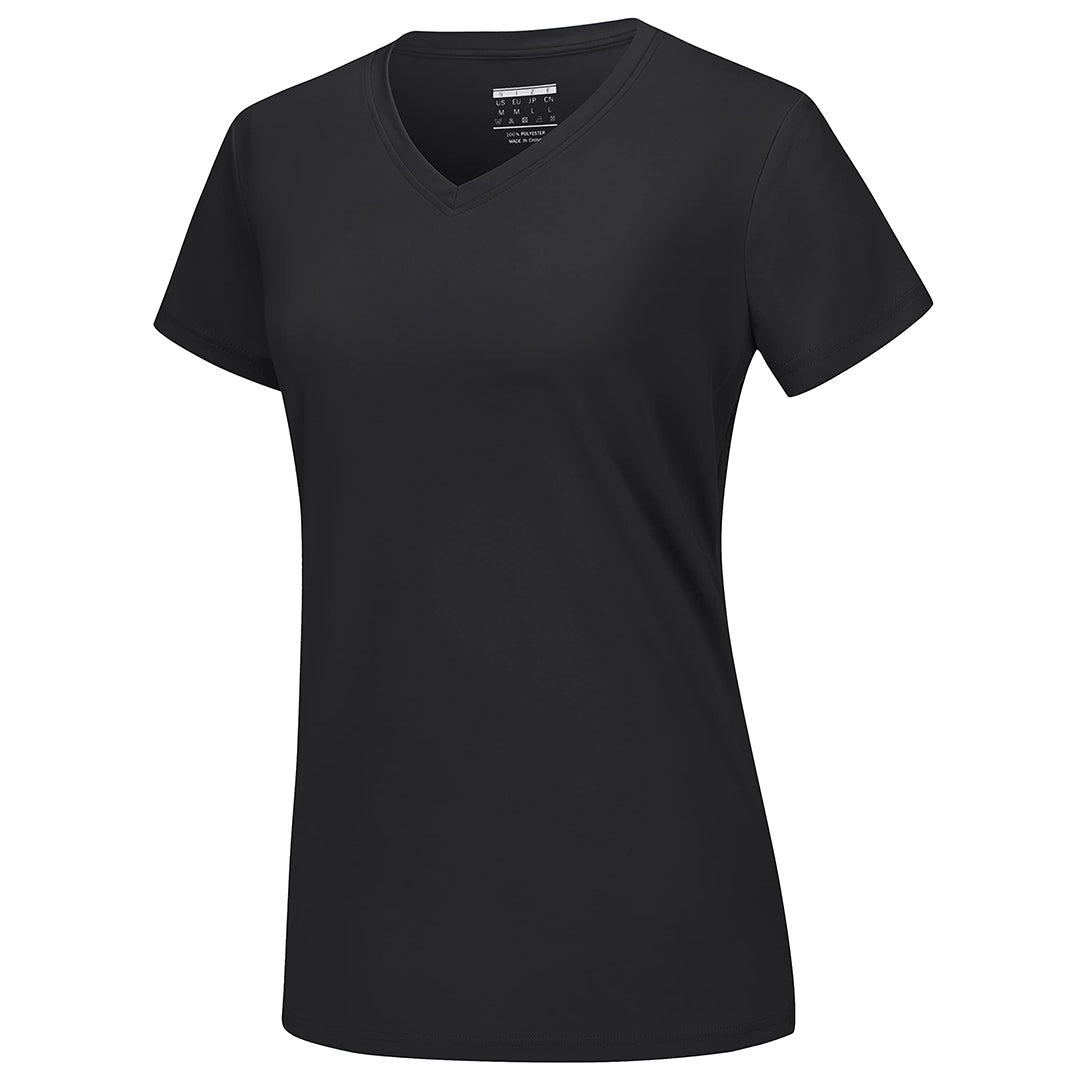 Women's UPF 50+ lightweight stretchy V-neck tee quick-dry sun protection shirt for active outdoor wear