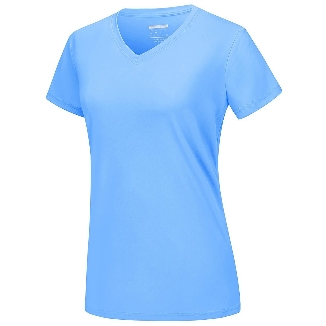 Women's UPF 50+ V-neck tee lightweight stretchy quick-dry sun protection shirt for active outdoor wear
