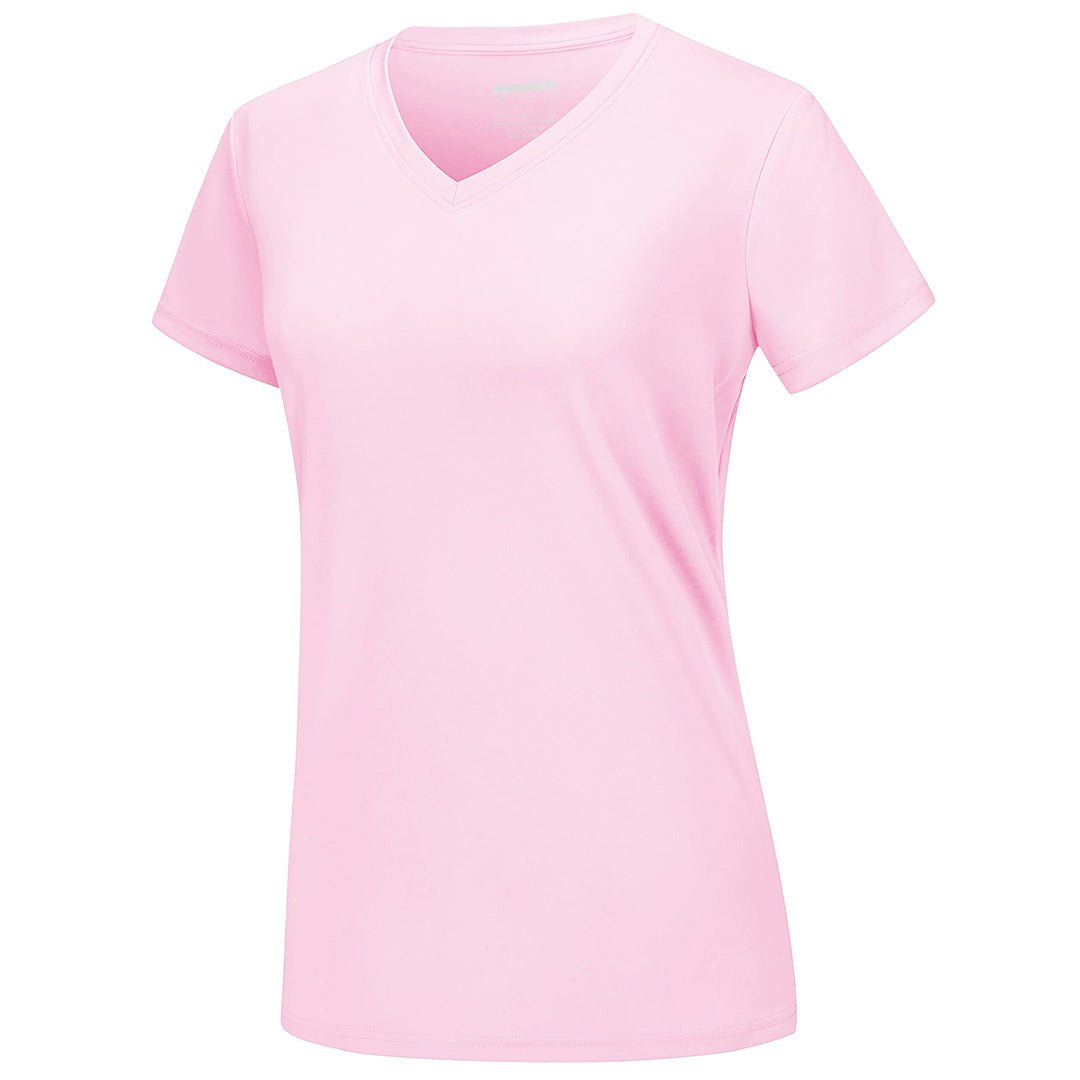 Women's UPF 50+ lightweight stretchy V-neck tee, quick-dry sun protection shirt for active outdoor use